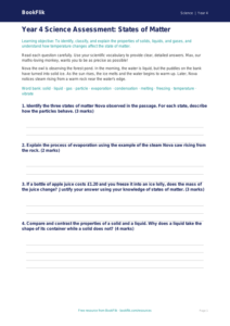 Free States Of Matter Assessment | Year 4 | Science | BookFlik
