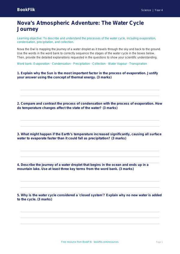Science water cycle activity sheet year 4 greater depth worksheet preview — Science Water Cycle