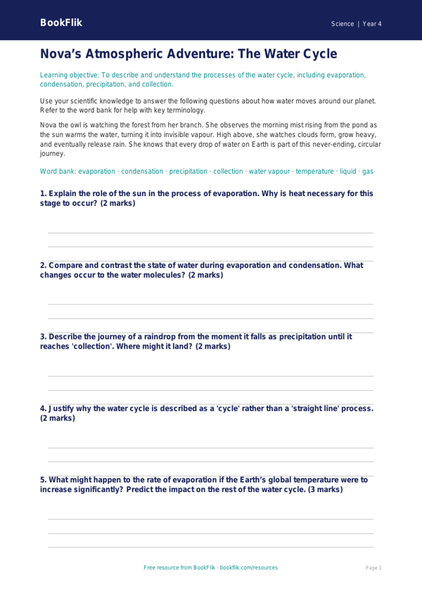 Science water cycle worksheet year 4 greater depth worksheet preview — Science Water Cycle