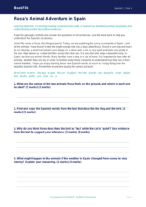 Year 4 Spanish Animals Comprehension Worksheet | Australian Curriculum