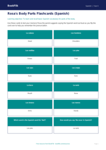 Free Body Parts Flashcards | Year 4 | Spanish | BookFlik
