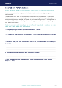 Free Spanish Body Parts Track Sheet | Year 5 | BookFlik