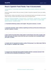 Spanish Food Assessment Year 4 | Greater Depth | BookFlik