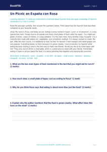 Spanish Food Comprehension | Year 4 Australian Curriculum | BookFlik