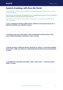Spanish Greetings Worksheet | Year 4 Spanish | BookFlik