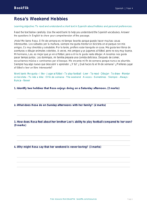 Free Hobbies Comprehension | Year 4 | Spanish | BookFlik