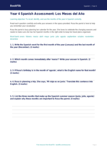 Free Months Of The Year Assessment | Year 4 | Spanish | BookFlik