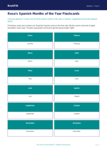 Free Months Of The Year Flashcards | Year 4 | Spanish | BookFlik