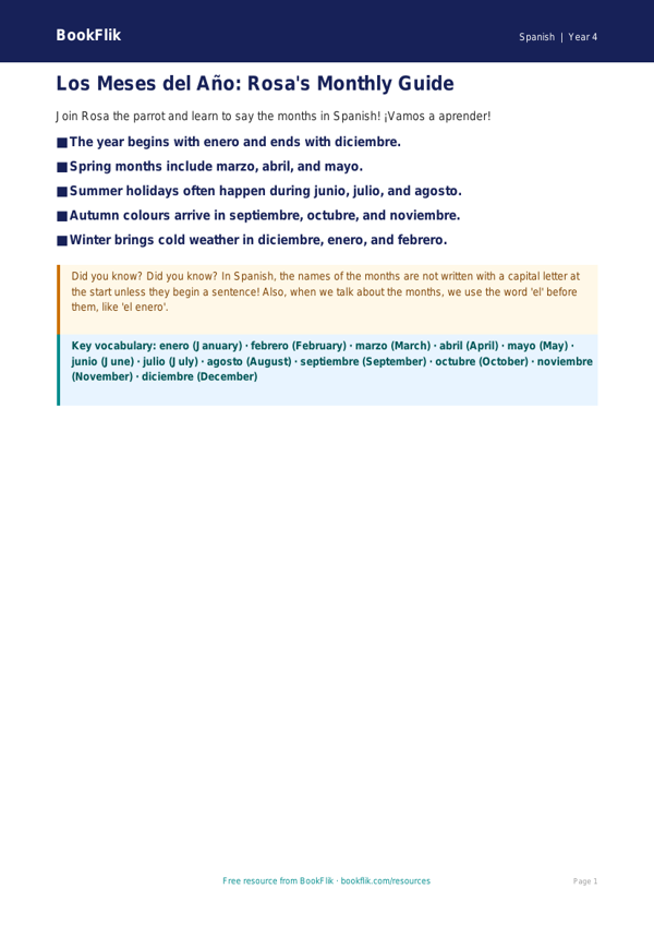 Free Months Of The Year Poster | Year 4 | Spanish | BookFlik worksheet preview — Spanish Months Of The Year