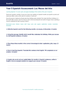 Free Months Of The Year Assessment | Year 5 | Spanish | BookFlik