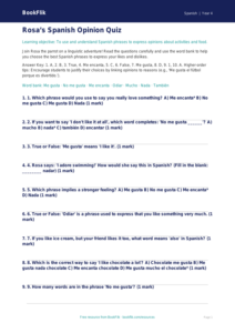 Spanish Opinion Phrases Quiz | Year 4 Australian Curriculum | BookFlik