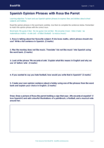 Free Opinion Phrases Worksheet | Year 5 | Spanish | BookFlik