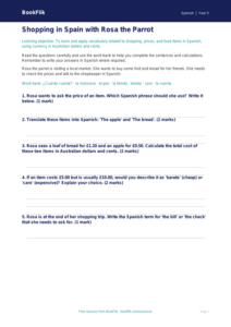 Spanish Shopping Worksheet for Year 5 Students | BookFlik