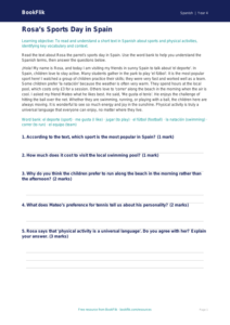 Free Spanish Sports Comprehension | Year 4 | BookFlik