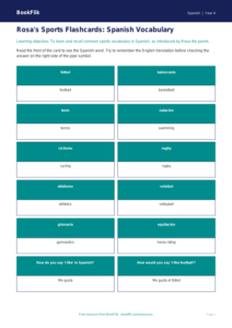 Free Sports Flashcards | Year 4 | Spanish | BookFlik