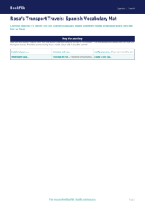 Spanish Transport Word Mat | Year 4 Australian Curriculum | BookFlik