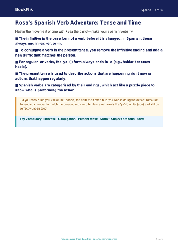 Verbs and Tenses Spanish Poster | Year 4 Australian Curriculum | BookFlik worksheet preview — Spanish Verbs And Tenses