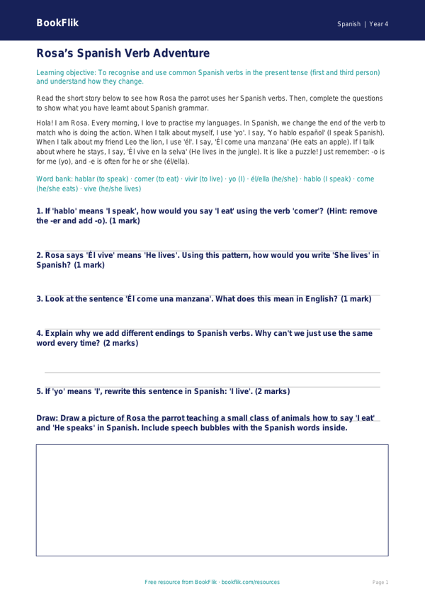 Free Verbs And Tenses Track Sheet | Year 4 | Spanish | BookFlik worksheet preview — Spanish Verbs And Tenses