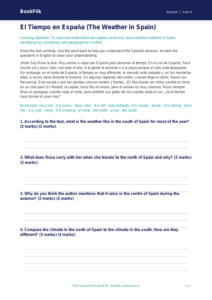 Year 4 Spanish Weather Comprehension | Australian Curriculum Resource