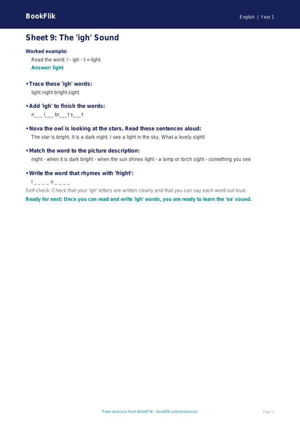 Free b track sheet Year 1 English | BookFlik Australia worksheet preview — English B