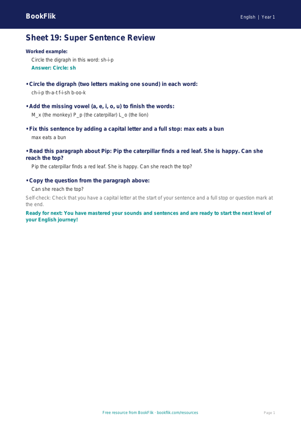 B Track Sheet Year 1 | Free English Worksheet | BookFlik worksheet preview — English B