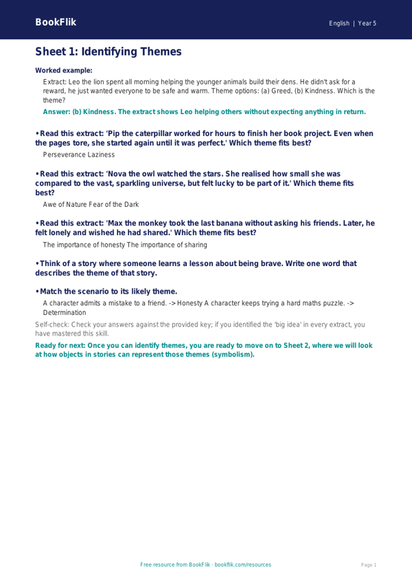 Year 5 F Track Sheet: Free English Worksheet | BookFlik worksheet preview — English F
