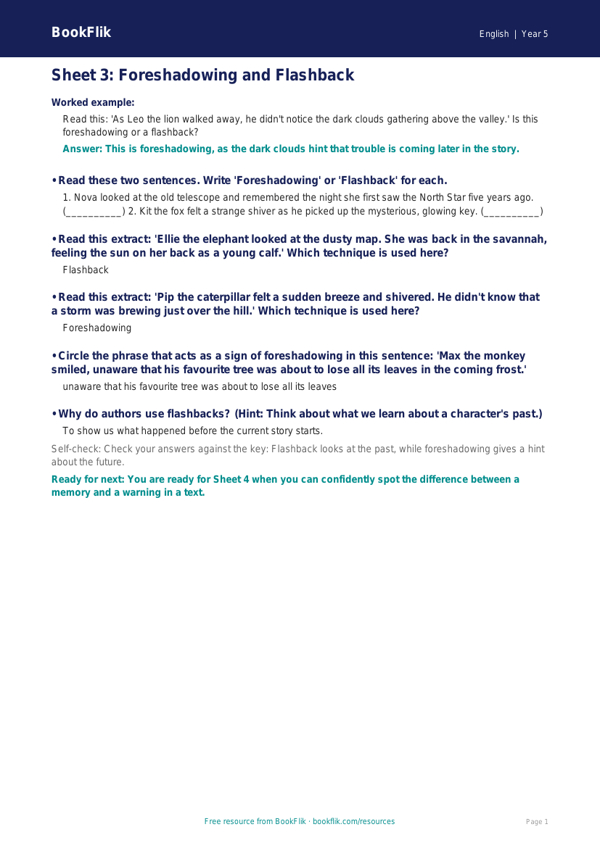 Year 5 F Track Sheet: Free English Resource | BookFlik worksheet preview — English F