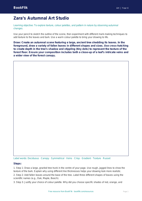 Free Autumn Art Drawing Sheet | Class 4 | Art | BookFlik worksheet preview — Art Autumn Art