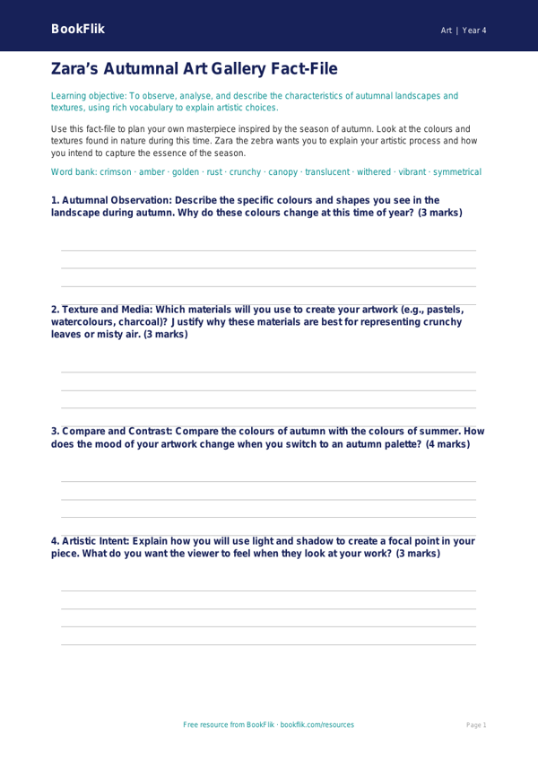 Free Autumn Art Template | Class 4 | Art | BookFlik worksheet preview — Art Autumn Art
