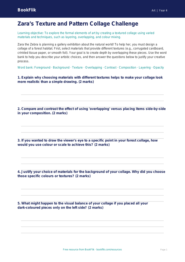 Free Collage Activity Sheet | Class 4 | Art | BookFlik worksheet preview — Art Collage