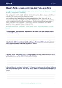 Famous Artists Assessment for Class 5 | CBSE Art Worksheet