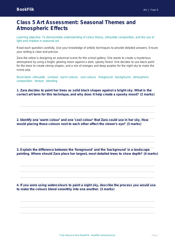 Halloween Art Assessment for Class 5 | CBSE Art Curriculum worksheet preview — Art Halloween Art