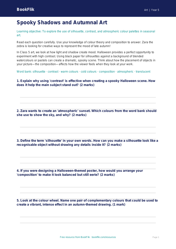 Halloween Art Worksheet for Class 5 | CBSE Art Activity | BookFlik worksheet preview — Art Halloween Art