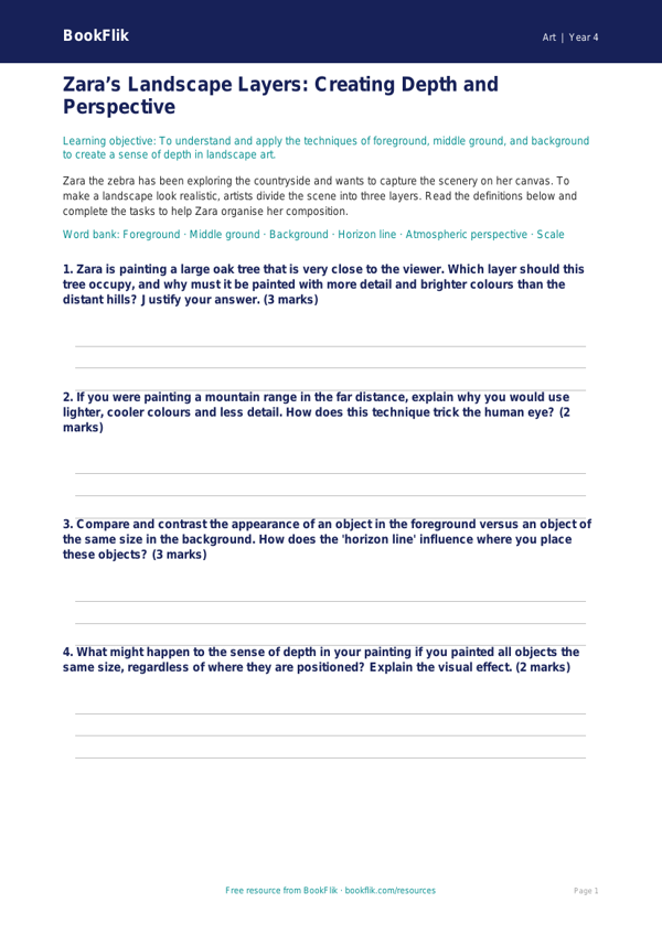 Free Landscapes Activity Sheet | Class 4 | Art | BookFlik worksheet preview — Art Landscapes