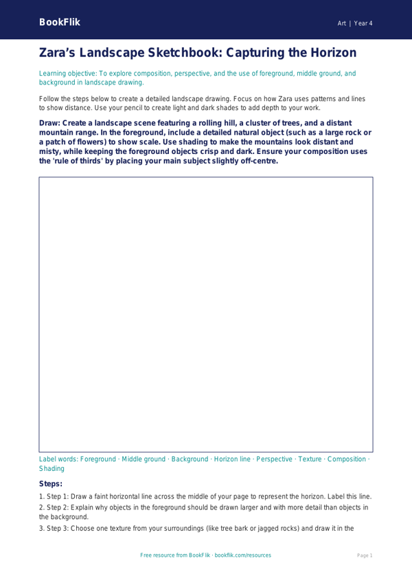 Free Landscapes Drawing Sheet | Class 4 | Art | BookFlik worksheet preview — Art Landscapes