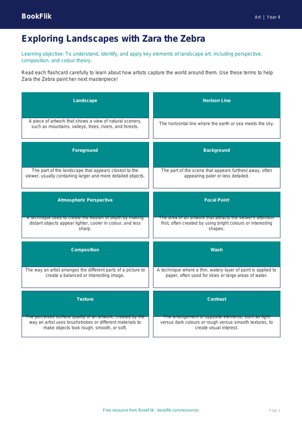 Free Landscapes Flashcards | Class 4 | Art | BookFlik worksheet preview — Art Landscapes