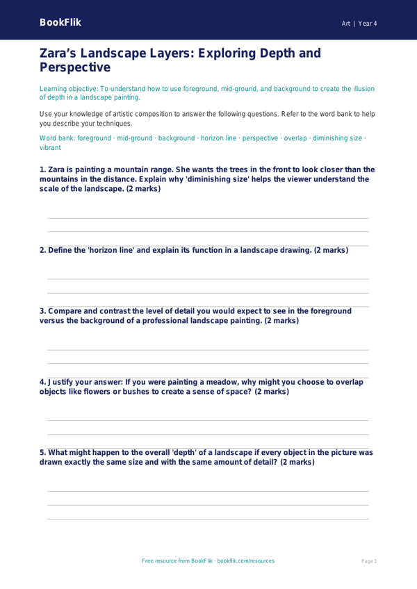 Free Landscapes Worksheet | Class 4 | Art | BookFlik worksheet preview — Art Landscapes