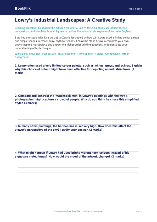 L.S. Lowry Art Activity Sheet for Class 4 | CBSE Art Curriculum worksheet preview — Art Lowry