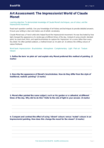 Claude Monet Art Worksheet for Class 4 | CBSE Curriculum | BookFlik