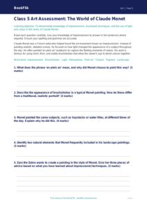 Claude Monet Art Worksheet for Class 5 | CBSE Art Curriculum