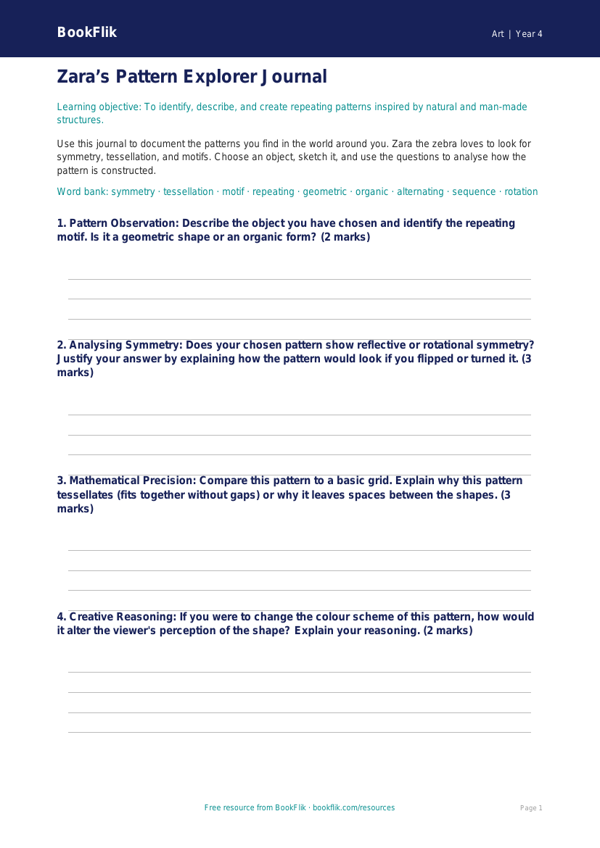 Free Pattern Template | Class 4 | Art | BookFlik worksheet preview — Art Pattern