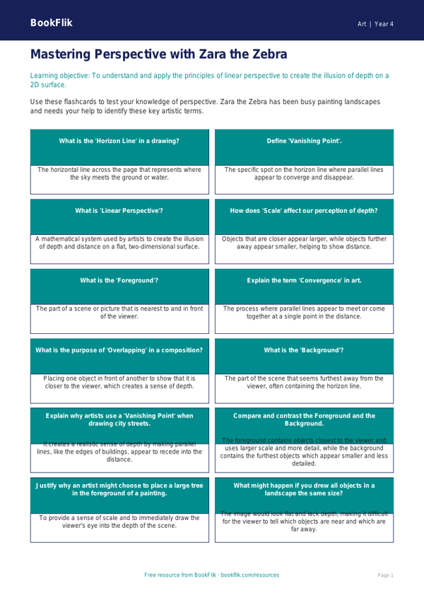 Perspective Drawing Flashcards for Class 4 | Art | BookFlik worksheet preview — Art Perspective