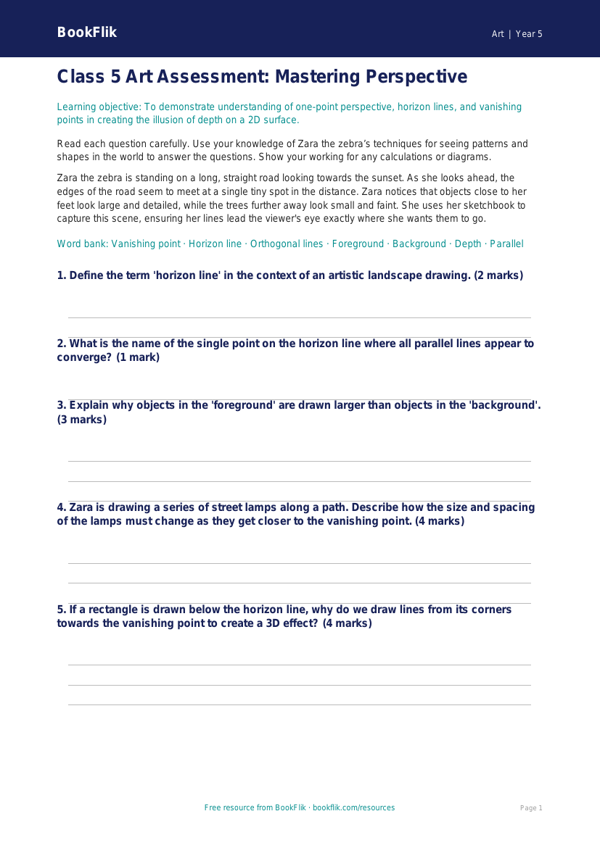 Perspective Drawing Worksheet for Class 5 | CBSE Art Curriculum worksheet preview — Art Perspective
