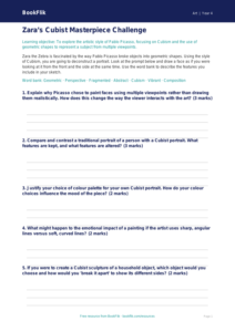 Picasso Activity Sheet for Class 4 | Art & Cubism | BookFlik
