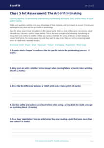 Printmaking Assessment for Class 5 | Art Worksheet | BookFlik