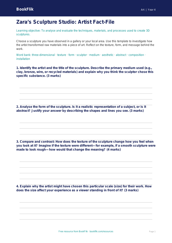 Free Sculpture Template | Class 4 | Art | BookFlik worksheet preview — Art Sculpture