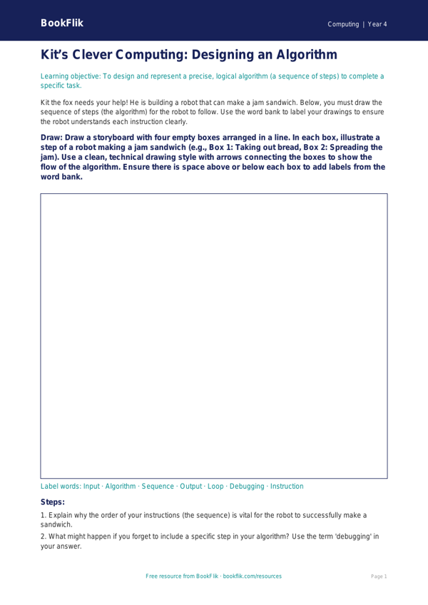 Free Algorithms Drawing Sheet | Class 4 | Computing | BookFlik worksheet preview — Computing Algorithms