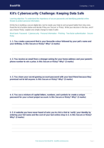 Free Cybersecurity Activity Sheet | Class 4 | Computing | BookFlik