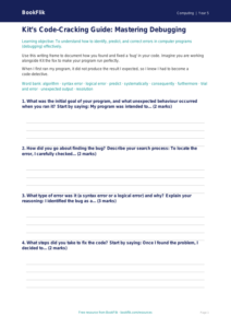 Free Debugging Writing Frame | Class 5 | Computing | BookFlik