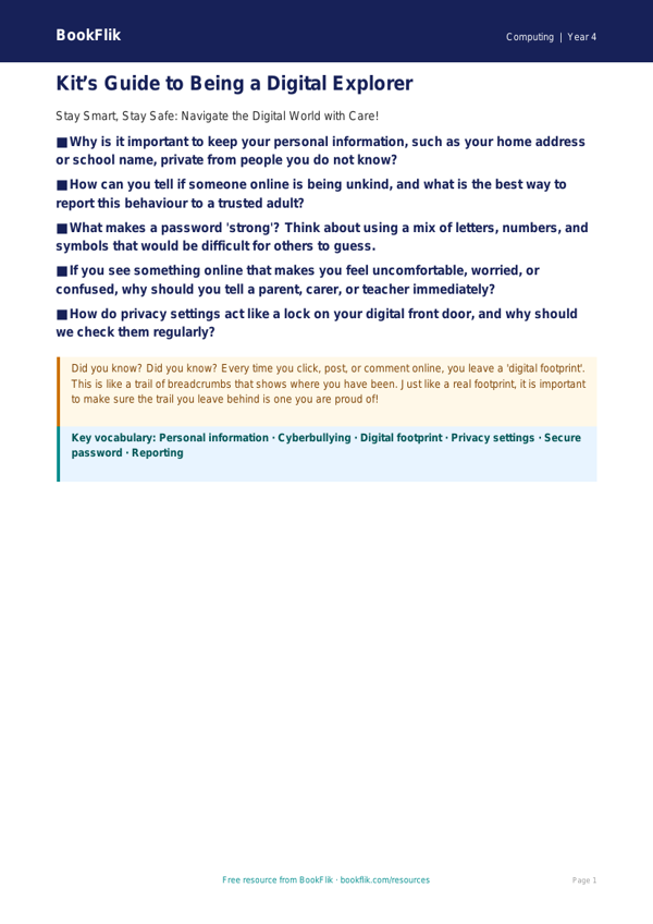 Internet Safety Poster Project for Class 4 | CBSE Computing Resources worksheet preview — Computing Internet Safety
